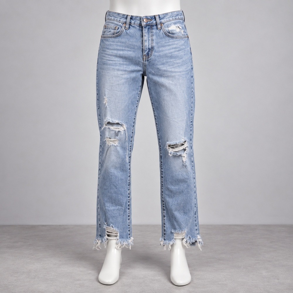Kendall + Kylie The Relaxed Skinny Jeans Womens 30 Blue Distressed Raw Hem
